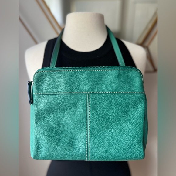 Tignanello Handbags - Tignanello Pebbled Green Genuine Leather 5
Compartment Purse Shoulder Bag 9x7x2